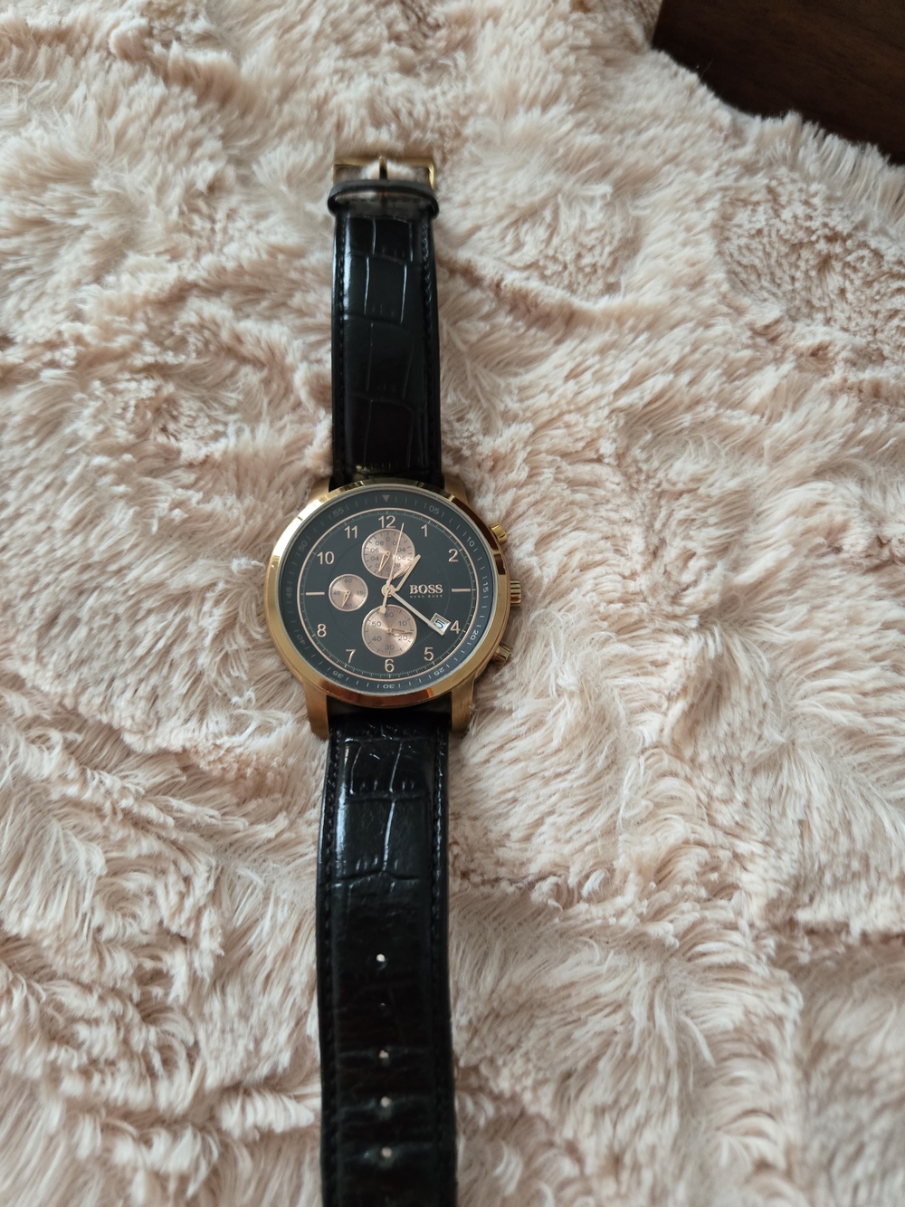 BOSS Men's Black Leather Strap Chronograph Watch Rare